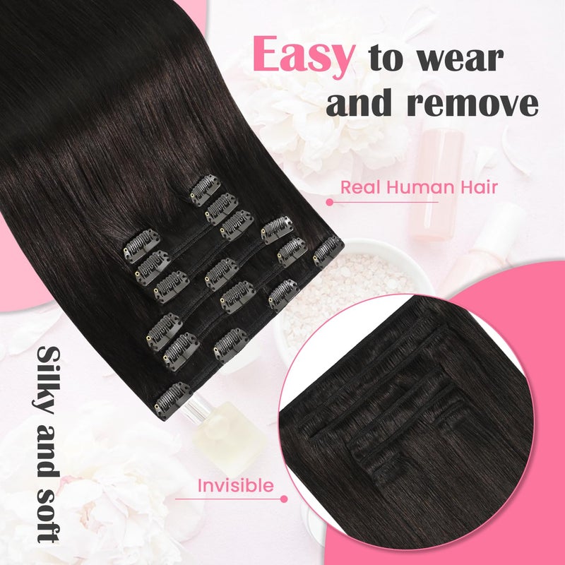 Aison Dark Brown Clip in Hair Extensions Real Human Hair 70G 100% Remy Human Hair Clip in Extensions Straight 7pcs 16clips (22 Inch #2) - Image 2